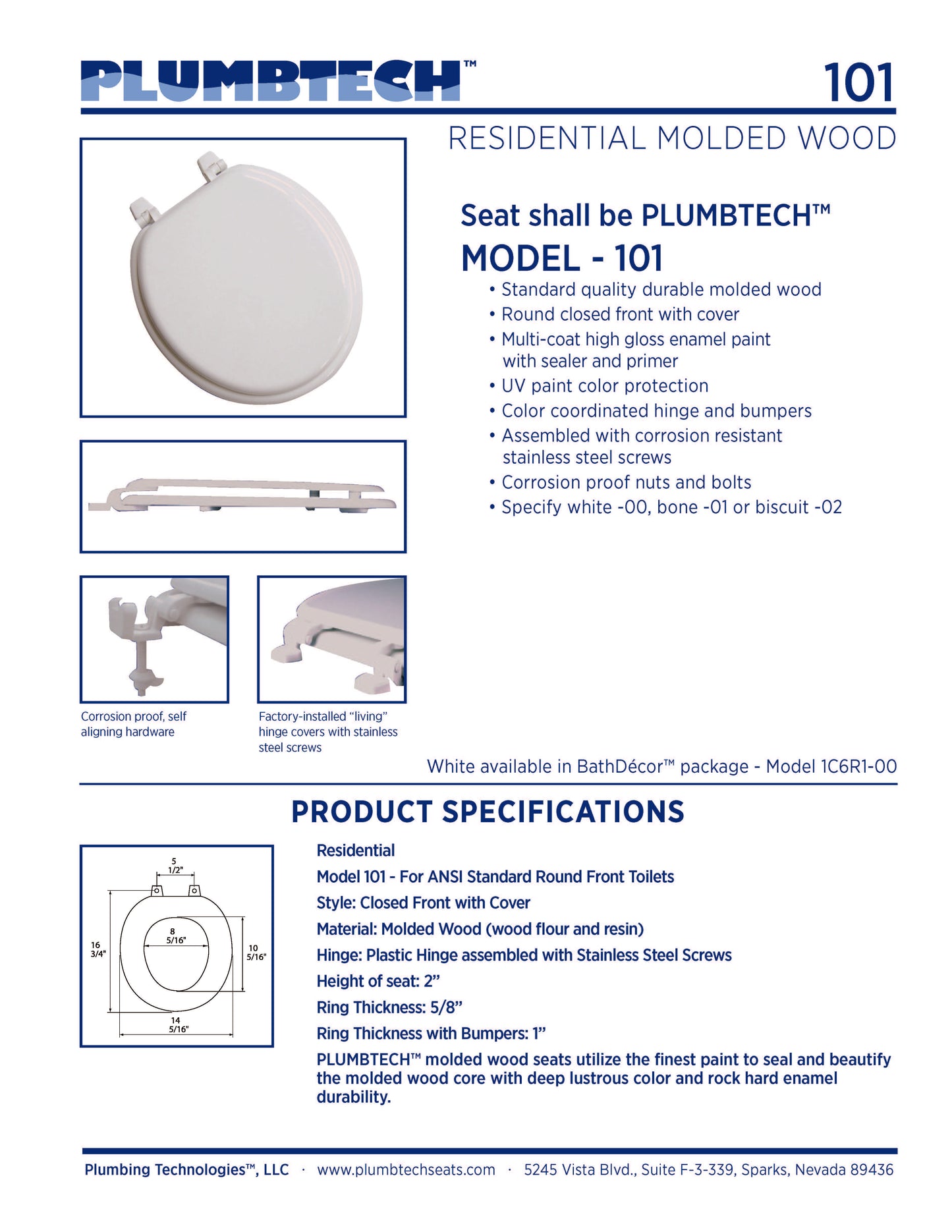 Wood - Round Model 101-01 Residential Molded Wood Seat - Carton of 5 seats