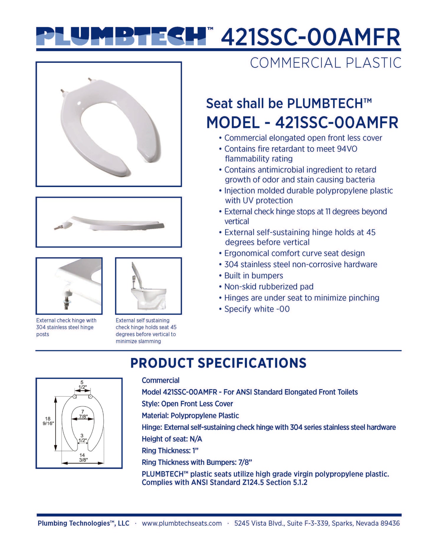 Heavy Duty Commercial Plastic - Elongated Model 421SSC-AMFR Open Front Less Cover with Antimicrobial & Fire Retardant