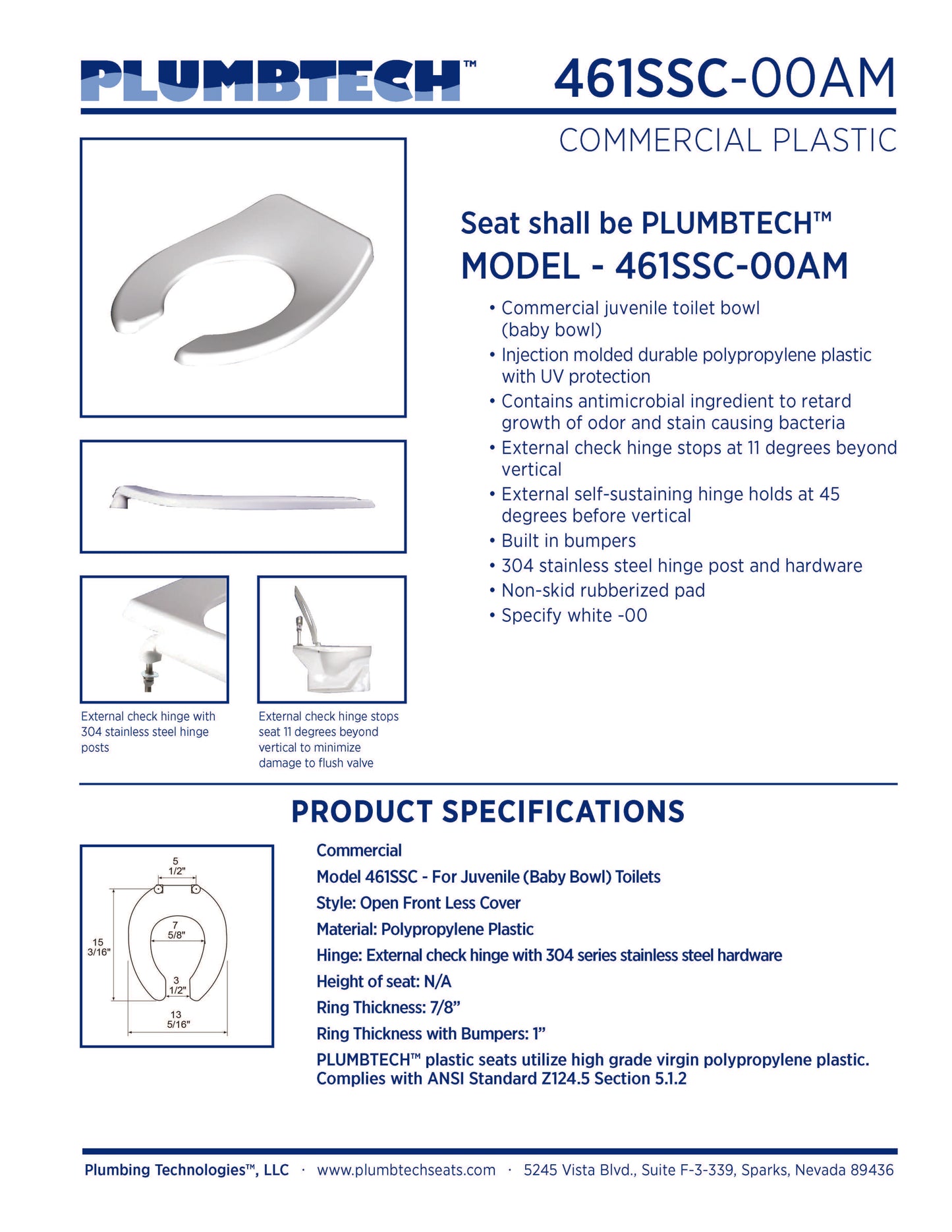 Commercial Plastic - Juvenile (Baby Bowl) Model 461SSC-00AM Open Front Less Cover with Antimicrobial - Carton of 5 Seats