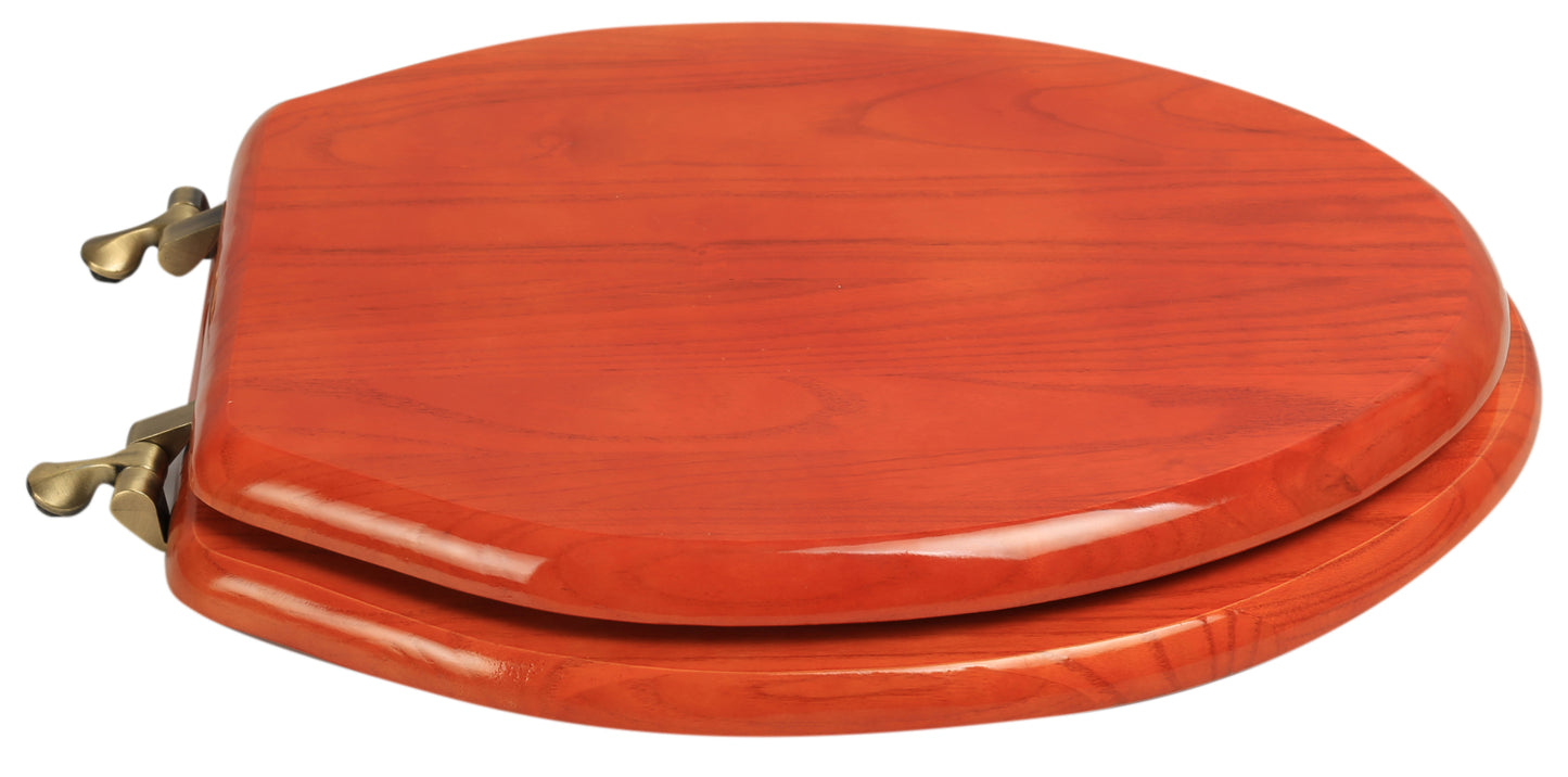 Natural Wood - Elongated Designer Cherry Finish 5B3E3-15AB with Antique Brass Metal Hinge