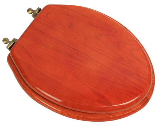 Natural Wood - Elongated Designer Cherry Finish 5B3E3-15AB with Antique Brass Metal Hinge