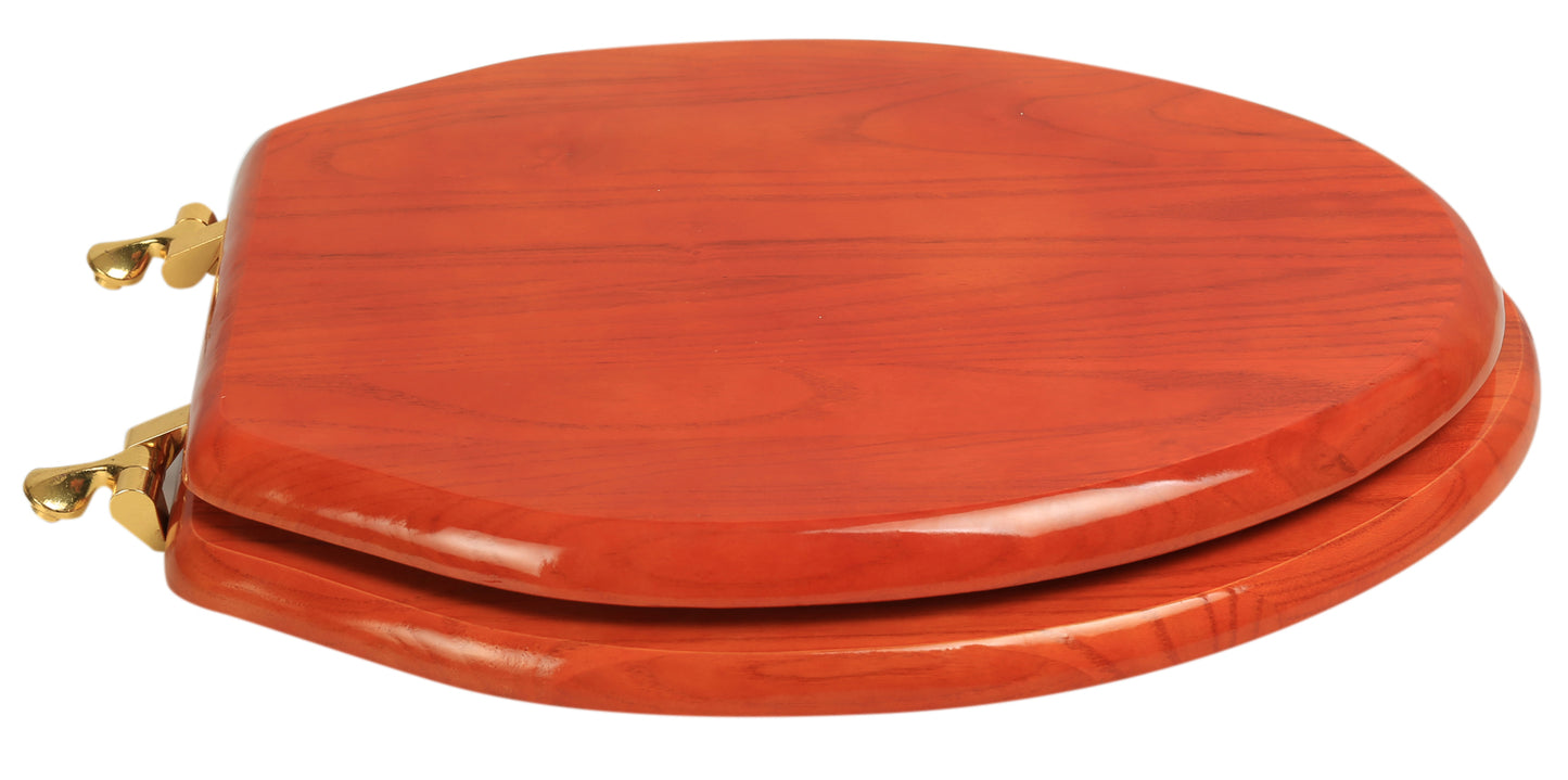 Natural Wood - Elongated Designer Classic Mahogany Finish 5B3E3-16BR with Polished Brass Metal Hinge