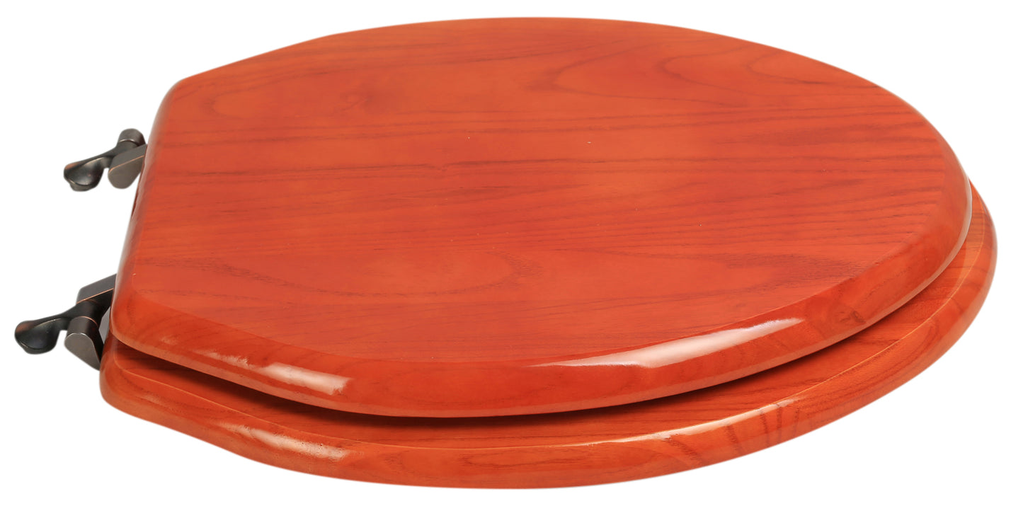 Natural Wood - Elongated Designer Classic Mahogany Finish 5B3E3-16OB with Oil Rubbed Bronze Metal Hinge