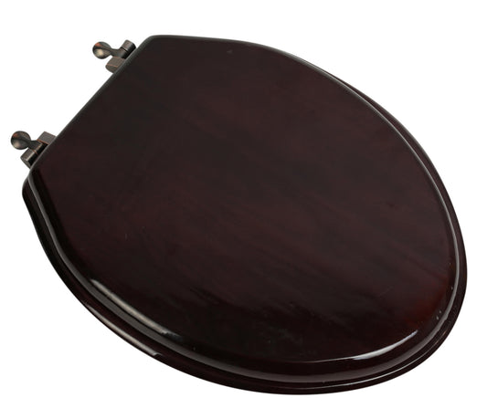 5B3E3-16OB Crtn of 5 Seats: Natural Wood - Elongated Designer Classic Dark Red Mahogany Finish with Oil Rubbed Bronze Metal Hinge