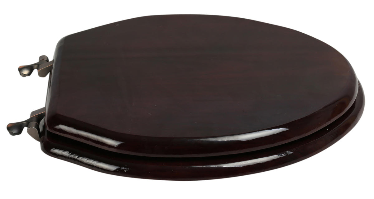 5B3E3-16OB Crtn of 5 Seats: Natural Wood - Elongated Designer Classic Dark Red Mahogany Finish with Oil Rubbed Bronze Metal Hinge