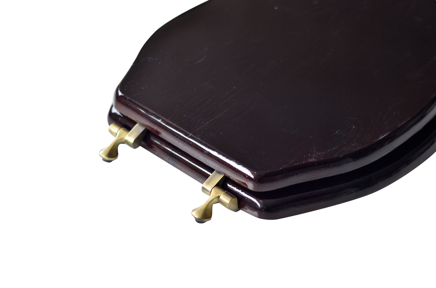 Natural Wood - Elongated Designer Classic Mahogany Finish 5B3E3-16AB with Antique Brass Metal Hinge