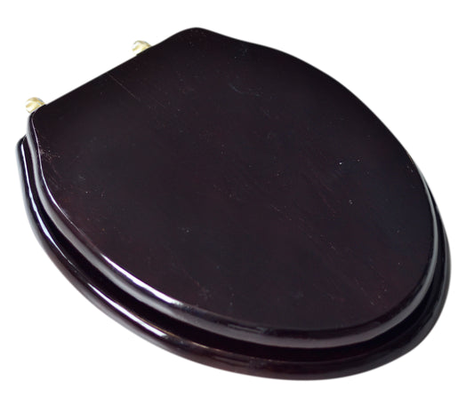Natural Wood - Elongated Designer Classic Mahogany Finish 5B3E3-16AB with Antique Brass Metal Hinge