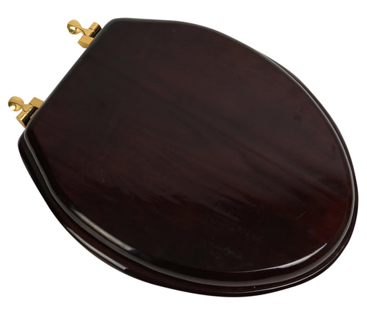 5B3E3-16BR Crtn of 5 Seats: Natural Wood - Elongated Designer Classic Mahogany Finish 5B3E3-16BR with Polished Brass Metal Hinge