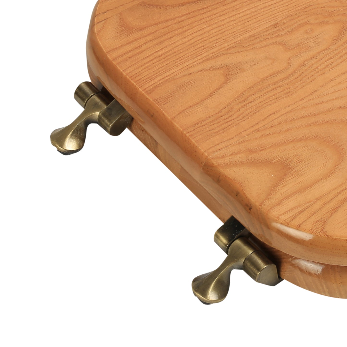 Natural Wood - Elongated Designer Oak Finish 5B3E3-17AB with Antique Brass Metal Hinge