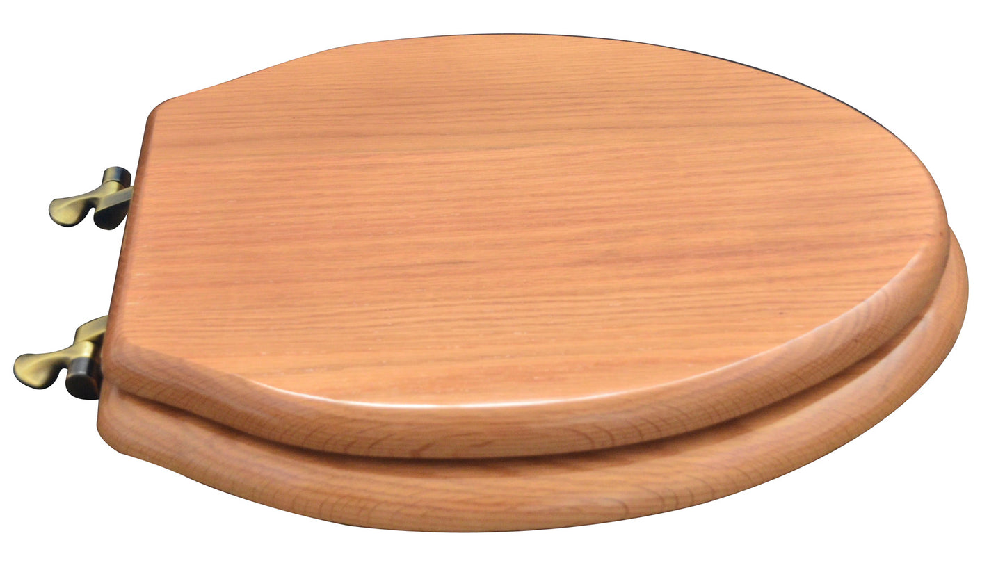 Natural Wood - Elongated Designer Oak Finish 5B3E3-17AB with Antique Brass Metal Hinge