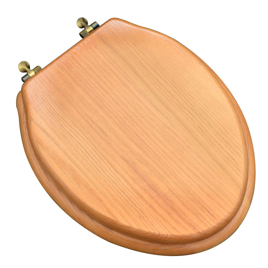 Natural Wood - Elongated Designer Oak Finish 5B3E3-17AB with Antique Brass Metal Hinge