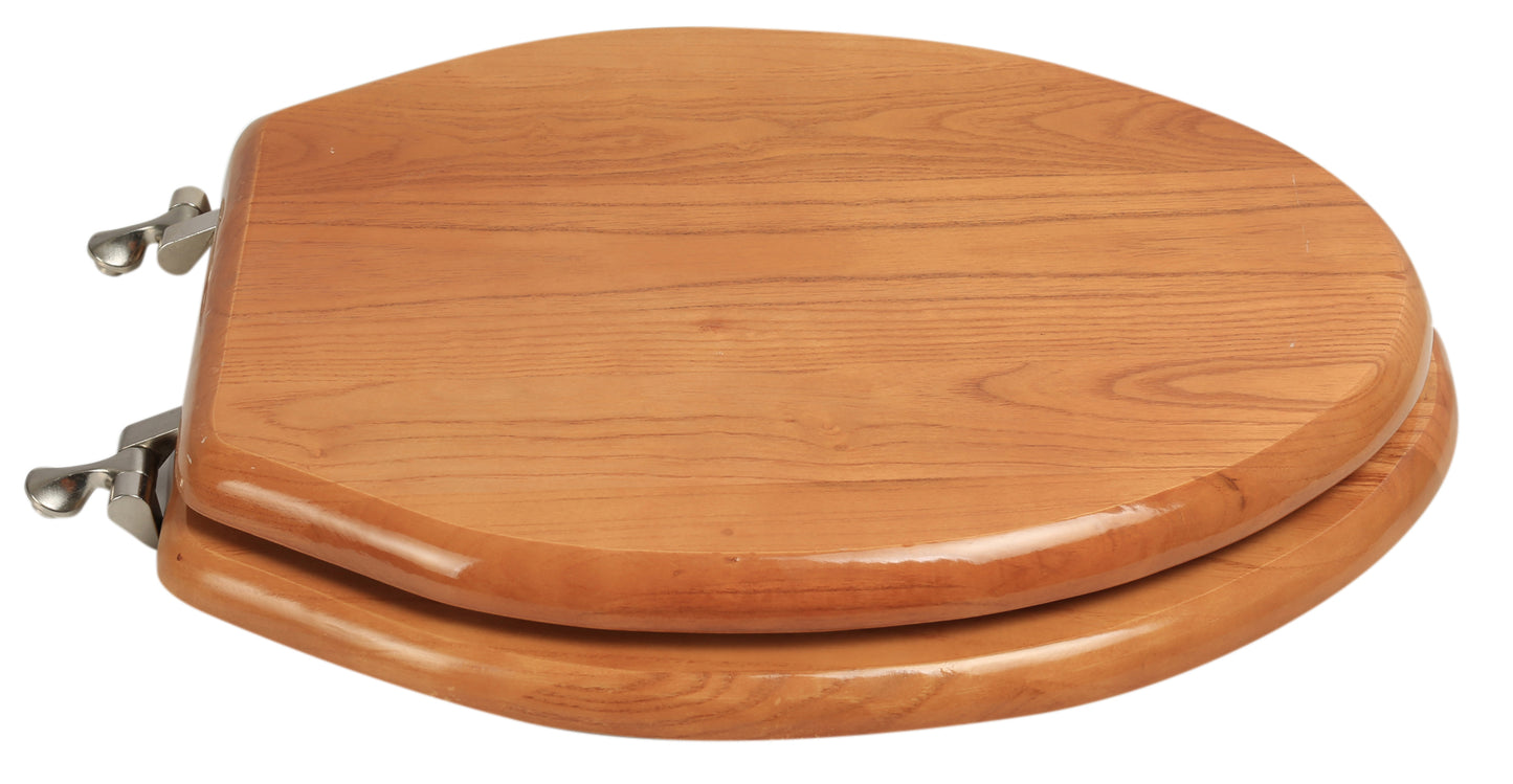 Natural Wood - Elongated Designer Oak Finish 5B3E3-17BN with Brushed Nickel Metal Hinge