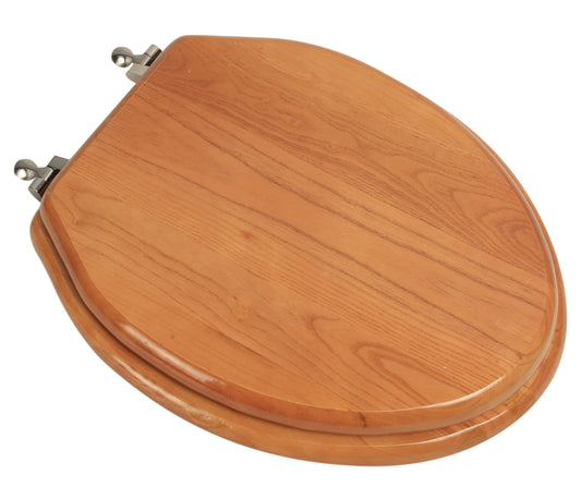 Natural Wood - Elongated Designer Oak Finish 5B3E3-17BN with Brushed Nickel Metal Hinge