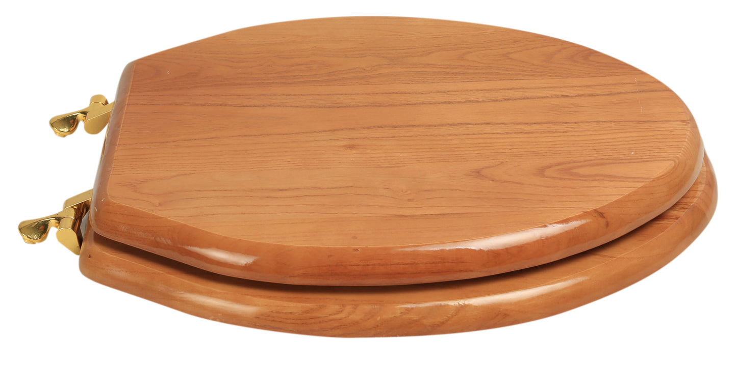 Natural Wood - Elongated Designer Oak Finish 5B3E3-17BR with Polished Brass Metal Hinge