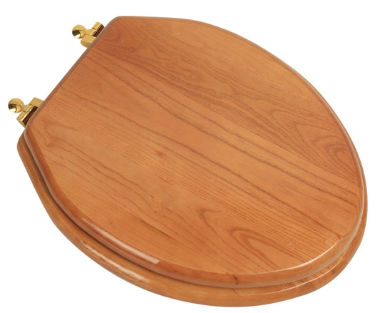 Natural Wood - Elongated Designer Oak Finish 5B3E3-17BR with Polished Brass Metal Hinge