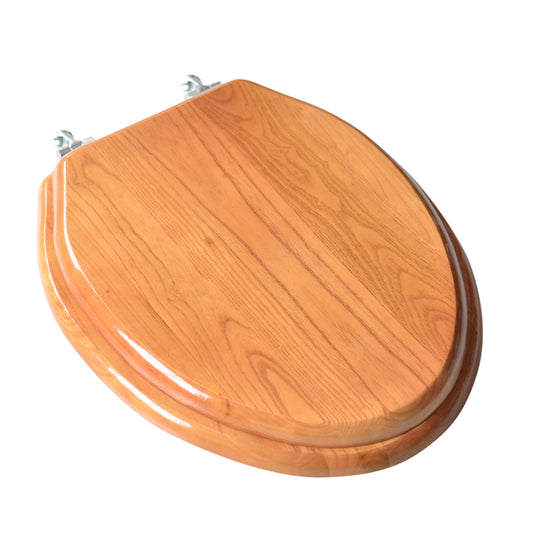 Natural Wood - Elongated Designer Oak Finish 5B3E3-17CH with Chrome Metal Hinge