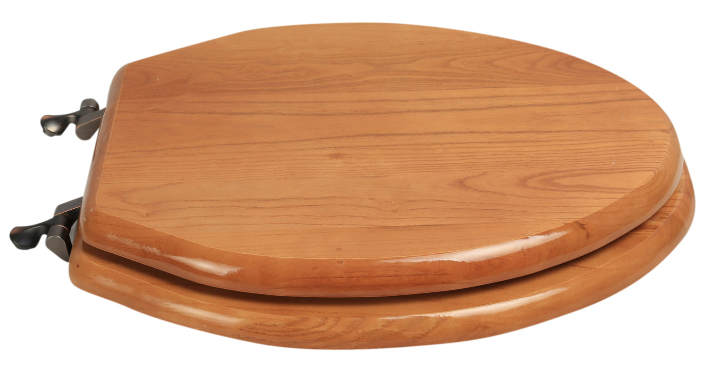 Natural Wood - Elongated Designer Oak Finish 5B3E3-17OB with Oil Rubbed Bronze Metal - Carton of 4 Seats