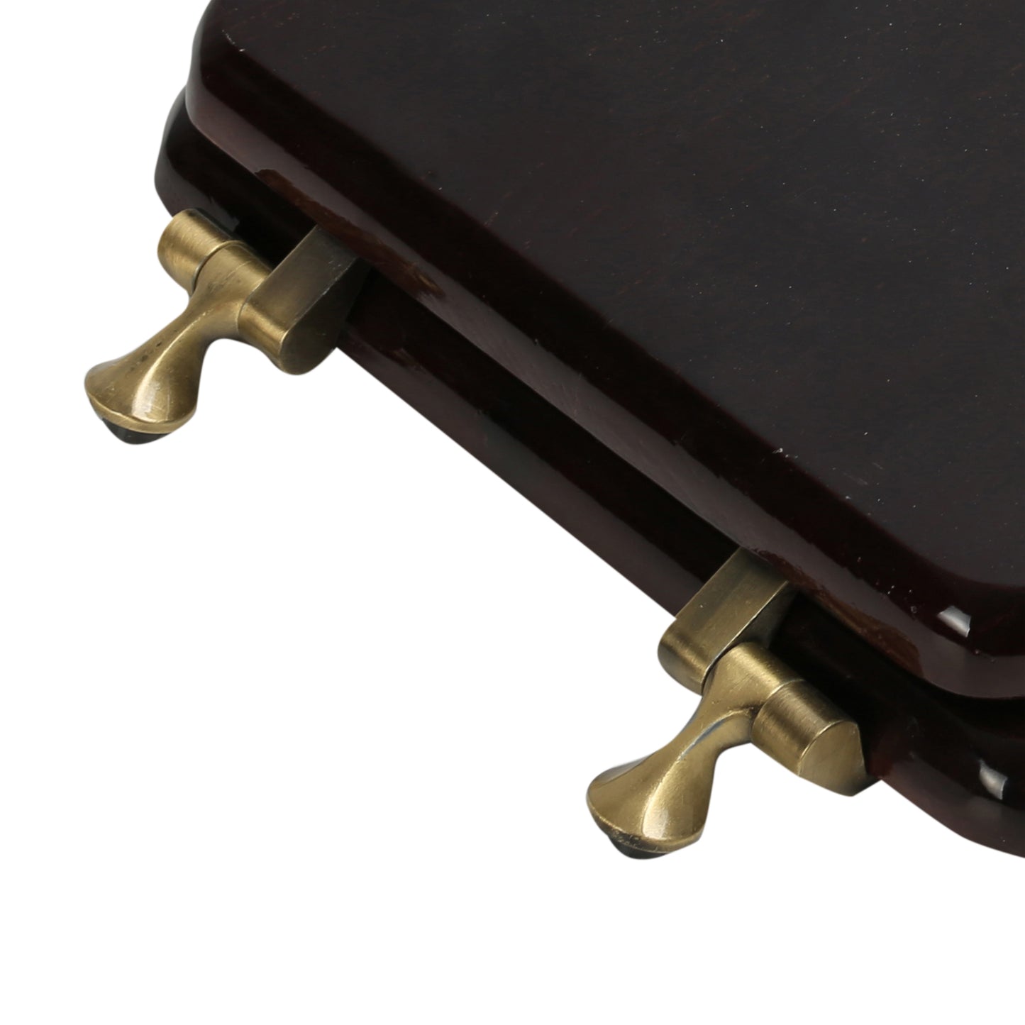 Natural Wood - Elongated Designer Dark Brown Finish 5B3E3-18AB with Antique Brass Metal Hinge - Carton of 4 Seats