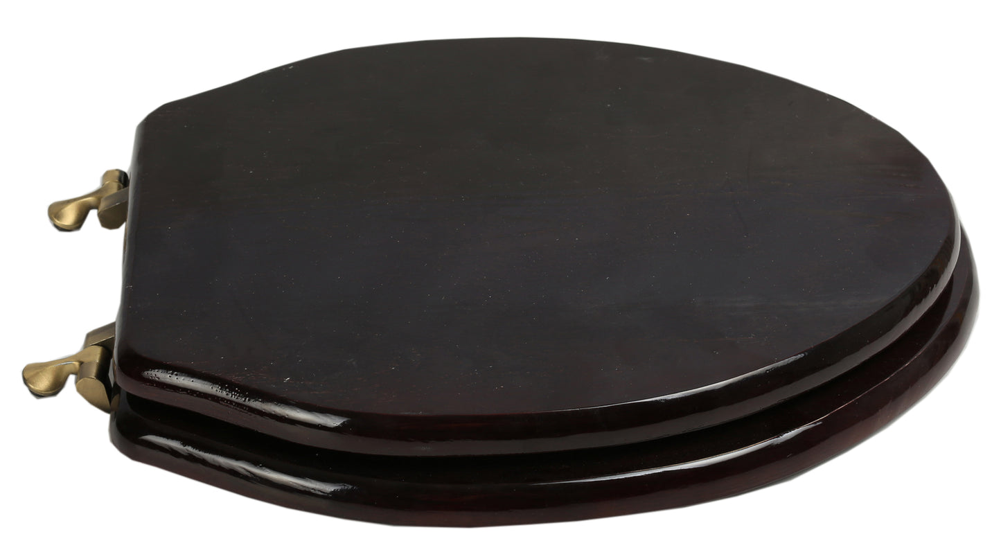 Natural Wood - Elongated Designer Dark Brown Finish 5B3E3-18AB with Antique Brass Metal Hinge - Carton of 4 Seats