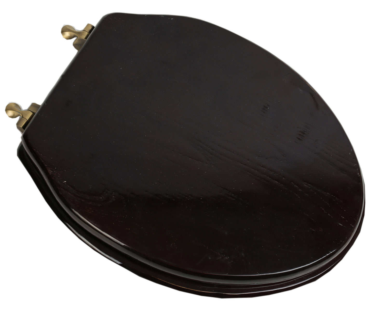 Natural Wood - Elongated Designer Dark Brown Finish 5B3E3-18AB with Antique Brass Metal Hinge - Carton of 4 Seats