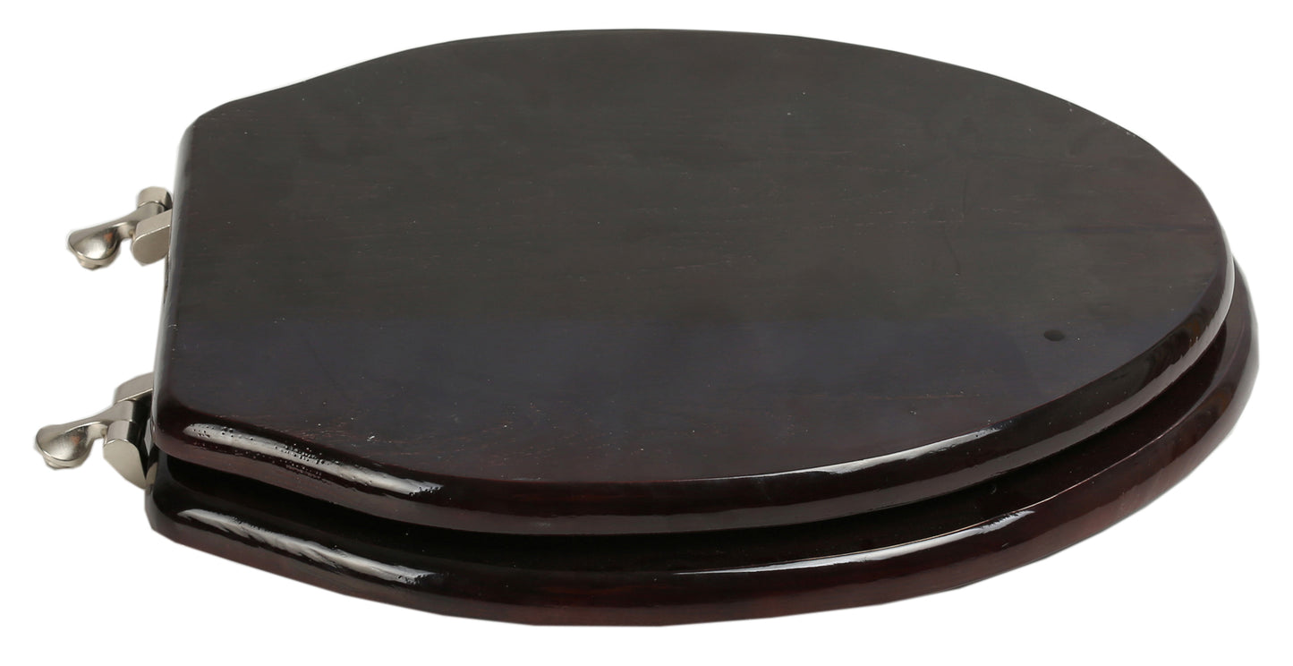 Natural Wood - Elongated Designer Dark Brown Finish 5B3E3-18BN with Brushed Nickel Metal Hinge