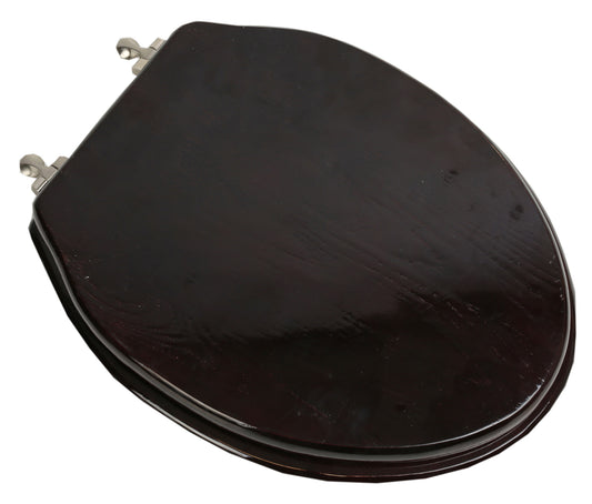 Natural Wood - Elongated Designer Dark Brown Finish 5B3E3-18BN with Brushed Nickel Metal Hinge