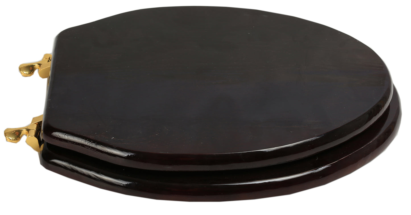 Natural Wood - Elongated Designer Dark Brown Finish 5B3E3-18BR WITH Polished Brass Metal Hinge