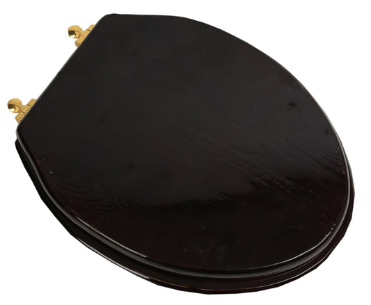 Natural Wood - Elongated Designer Dark Brown Finish 5B3E3-18BR WITH Polished Brass Metal Hinge