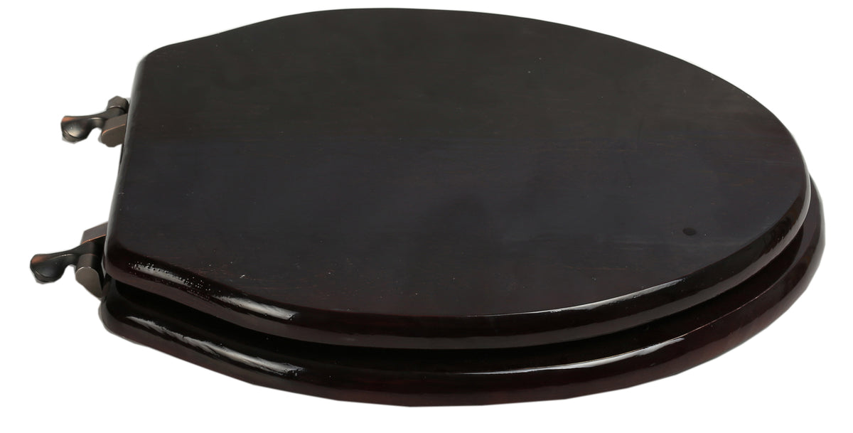5B3E3-18OB Natural Wood - Elongated Designer Dark Brown Finish with Oil Rubbed Bronze Metal Hinge