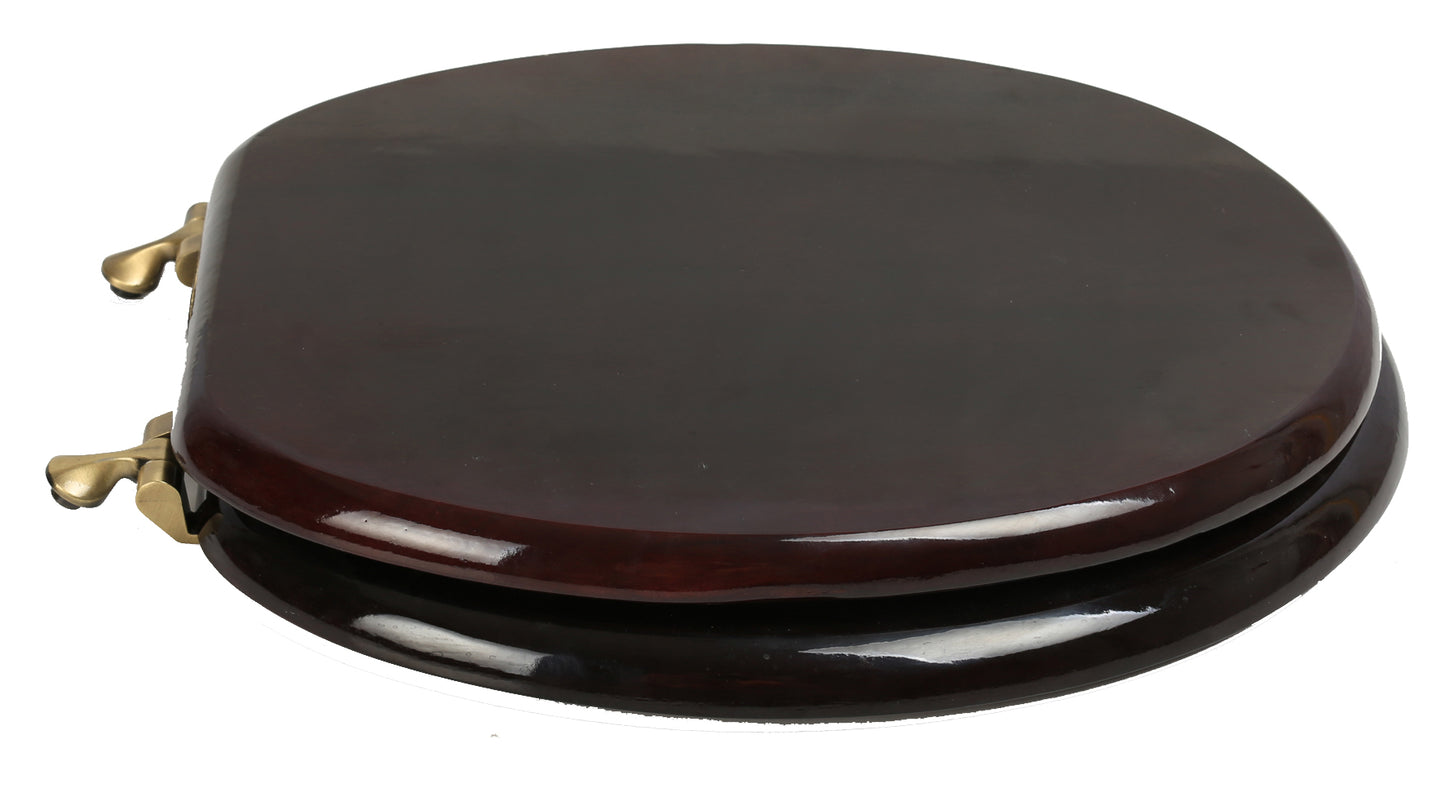 Natural Wood - Round Designer Classic Mahogany Finish 5B3R3-16AB with Antique Brass Metal Hinge