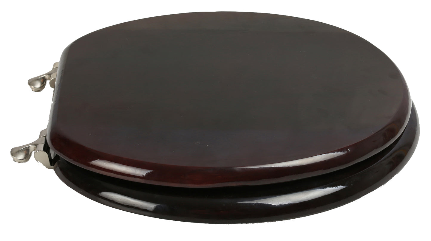 Natural Wood - Round Designer Classic Mahogany Finish 5B3R3-16BN with Brushed Nickel Metal Hinge - Carton of 4 Seats
