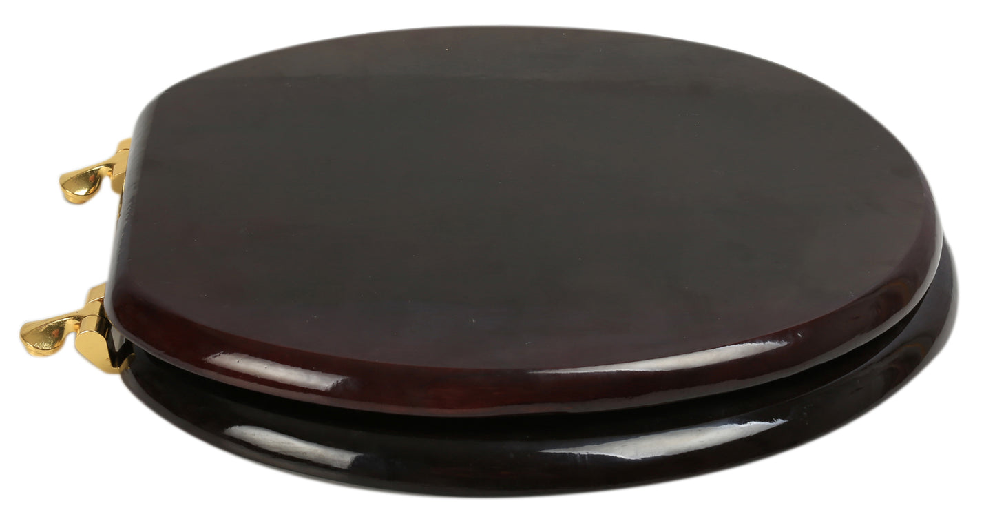 Natural Wood - Round Designer Classic Mahogany Finish 5B3R3-16BR with Polished Brass Metal Hinge