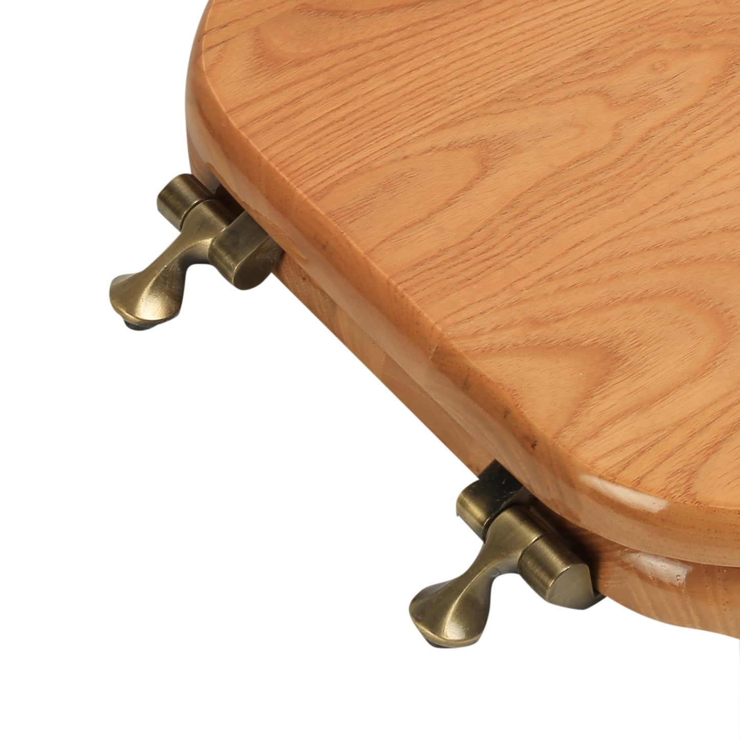 Natural Wood - Round Designer Oak Finish 5B3R3-17AB with Antique Brass Metal Hinge