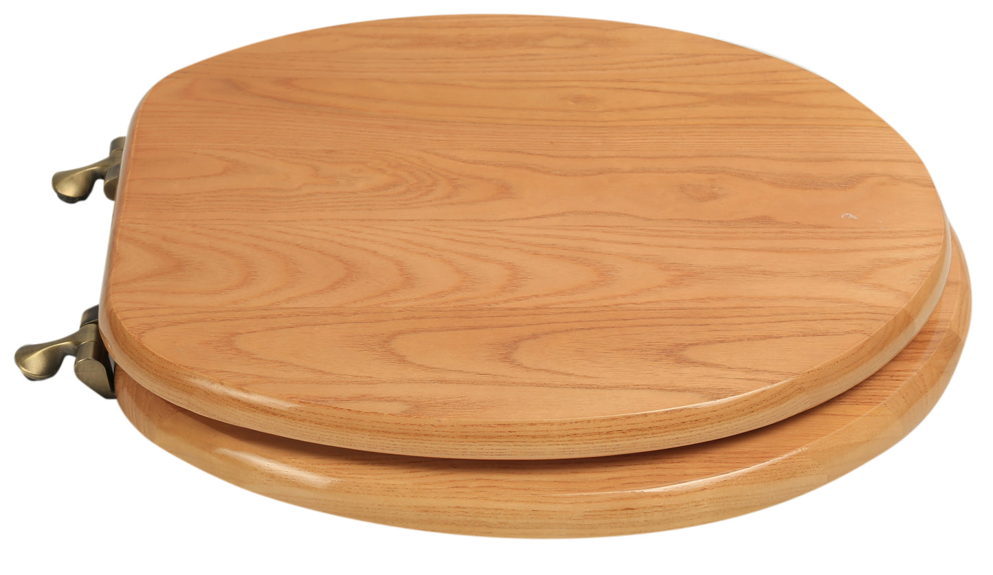 Natural Wood - Round Designer Oak Finish 5B3R3-17AB with Antique Brass Metal Hinge