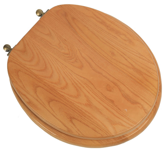 Natural Wood - Round Designer Oak Finish 5B3R3-17AB with Antique Brass Metal Hinge