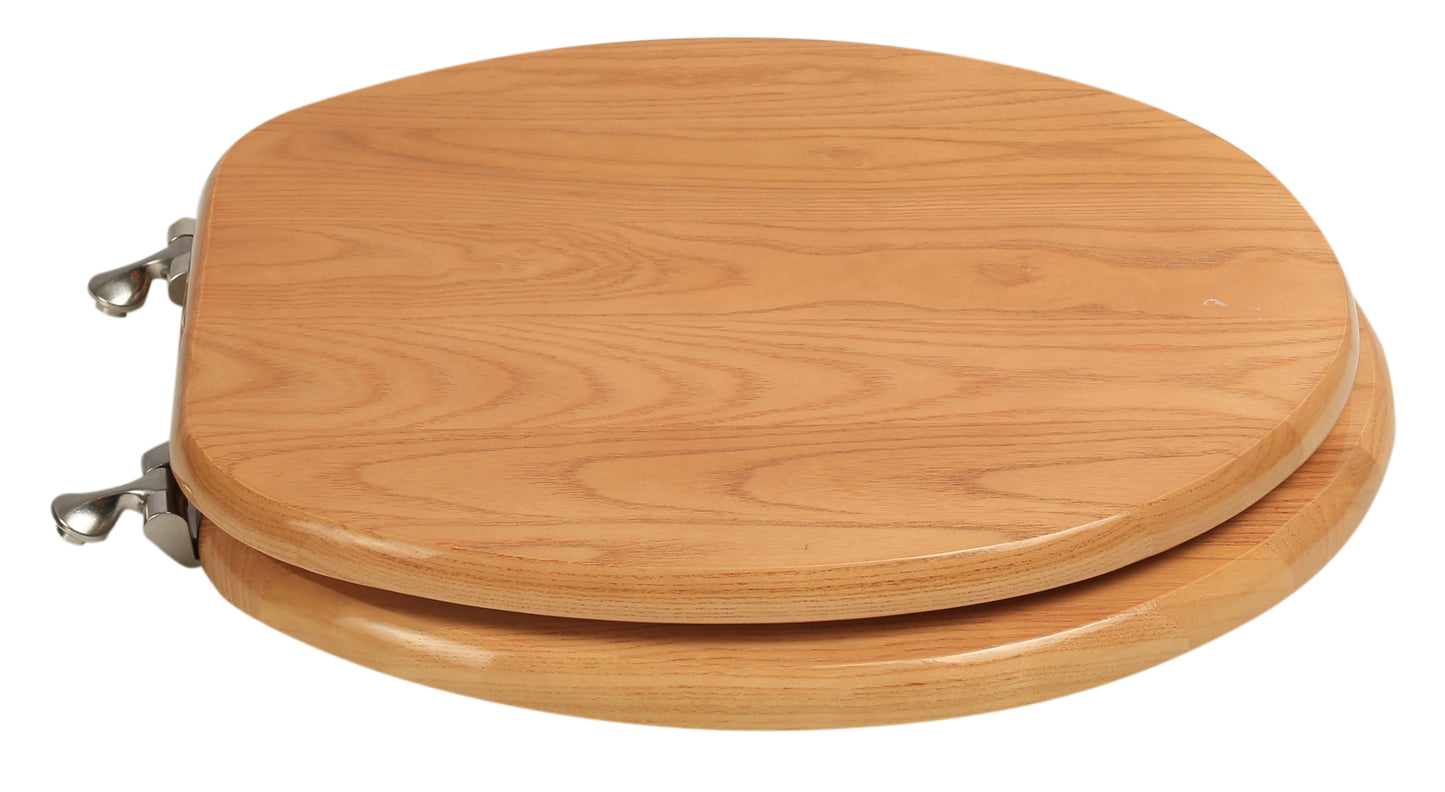 Natural Wood - Round Designer Oak Finish 5B3R3-17BN with Brushed Nickel Metal Hinge - Carton of 4 Seats