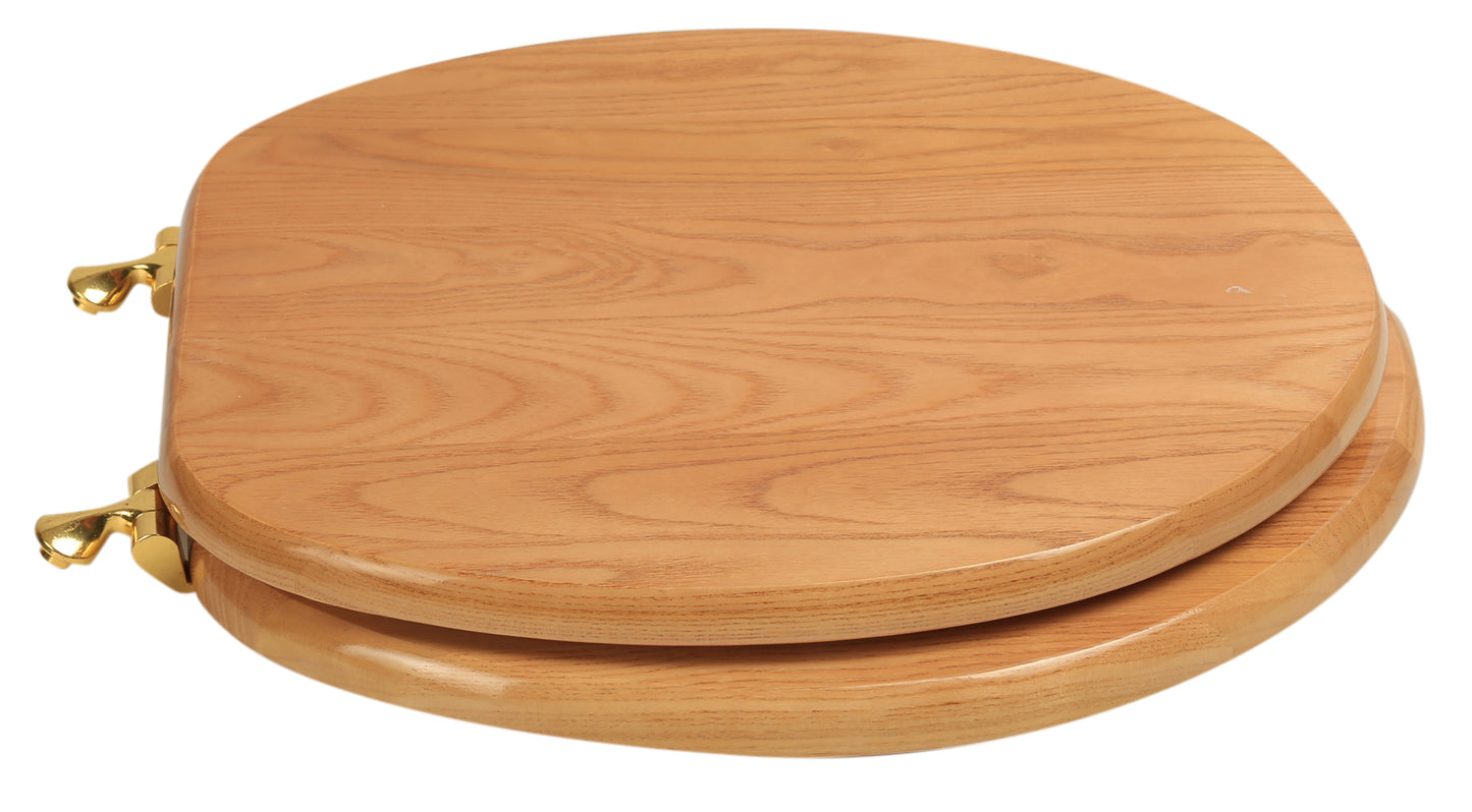 Natural Wood - Round Designer Oak Finish 5B3R3-17BR with Polished Brass Metal Hinge - Carton of 4 Seats