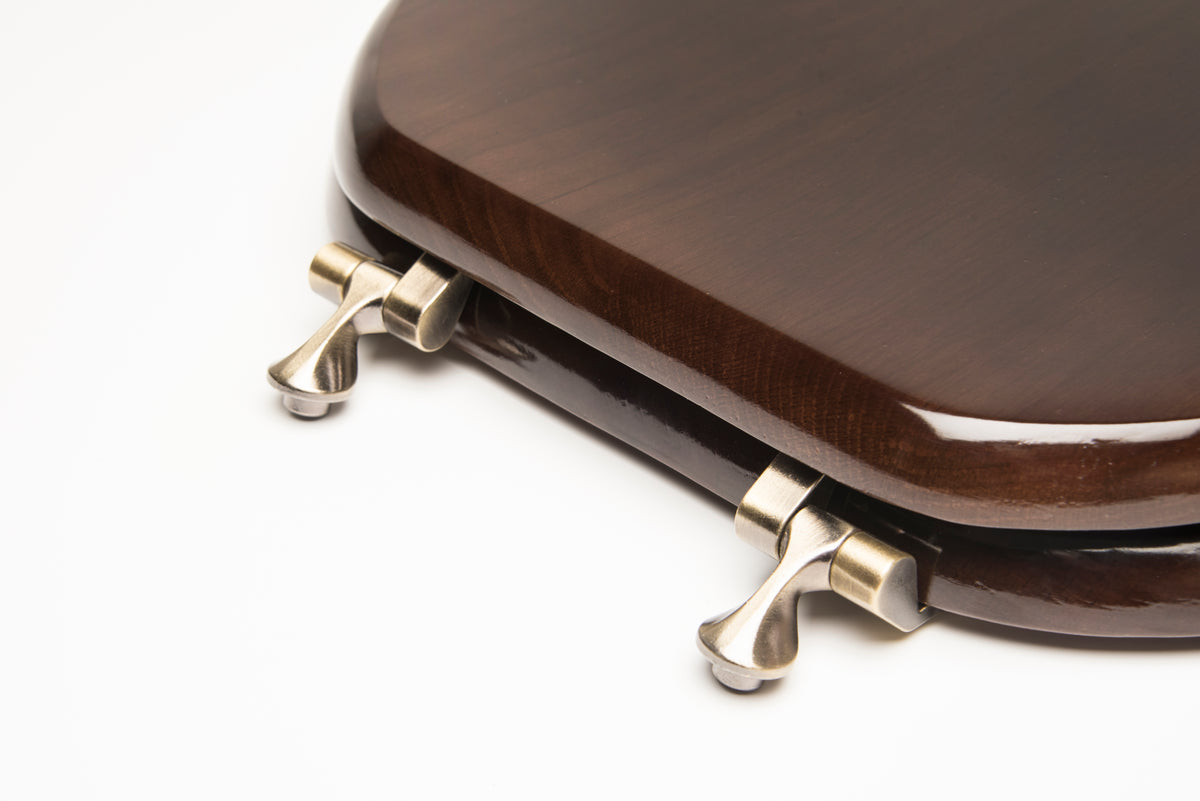 5B3R3-18AB Crtn of 5 Seats: Natural Wood - Round Designer Dark Brown Finish Finish with Antique Brass Metal Hinge