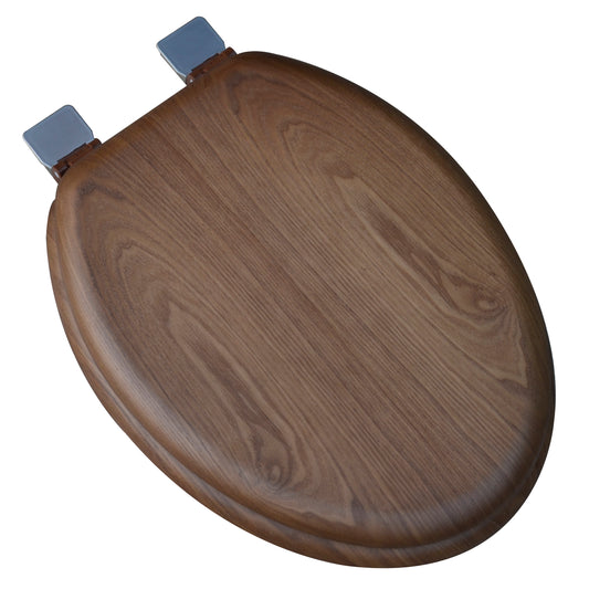 Natural Wood - Elongated Decorative Brown Dark Oak Finish 5C3E1-18BN with Brushed Nickel Release'n'Clean Hinge