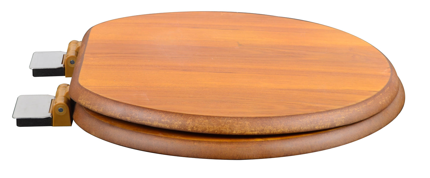 Natural Wood - Round Decorative Light Oak Finish 5C3R1-17BN with Brushed Nickel Release'n'Clean Hinge - Carton of 3 Seats