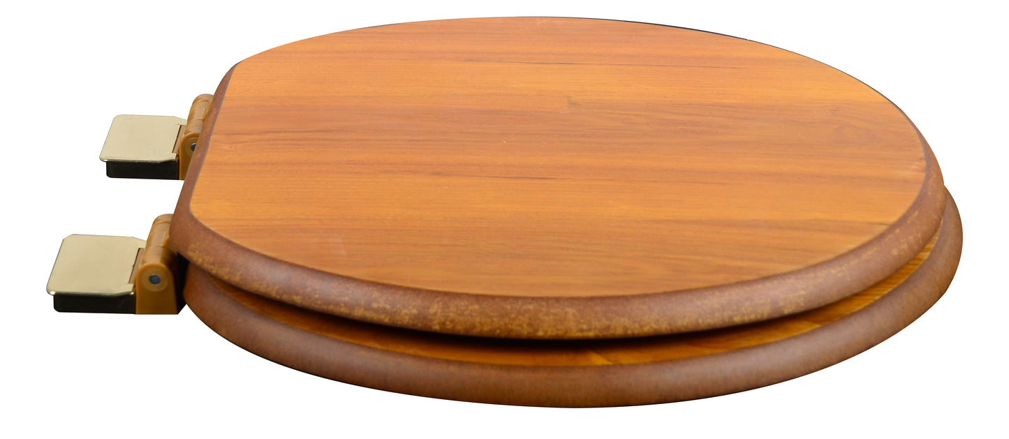 Natural Wood  - Round Decorative Light Oak Finish 5C3R1-17BR with Polished Brass Release'n'Clean Hinge