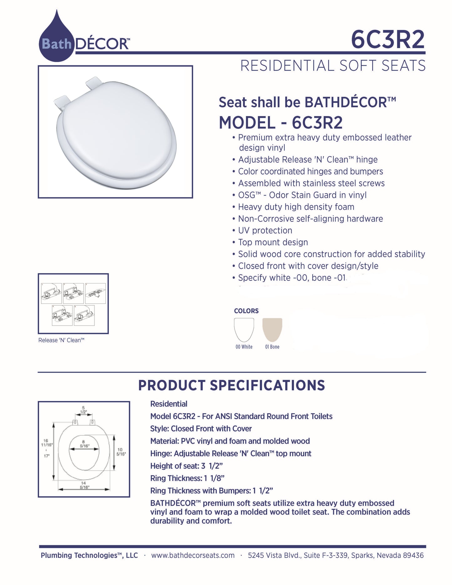 Soft Seat Premium - Round Model 6C3R2-01 Leather Design Vinyl - Carton of 3 Seats