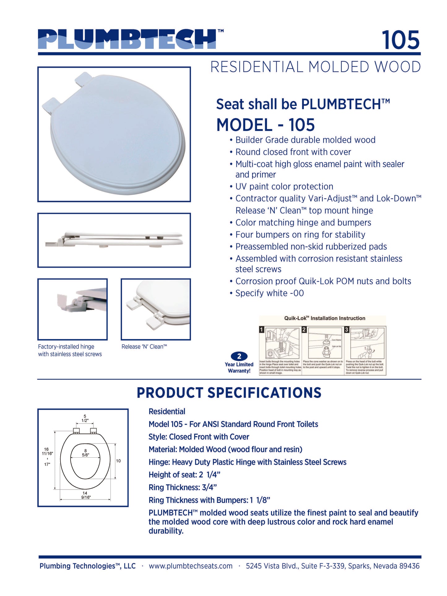 Wood - Round Model 105-00 Residential Molded Wood Seat - Carton of 5 Seats