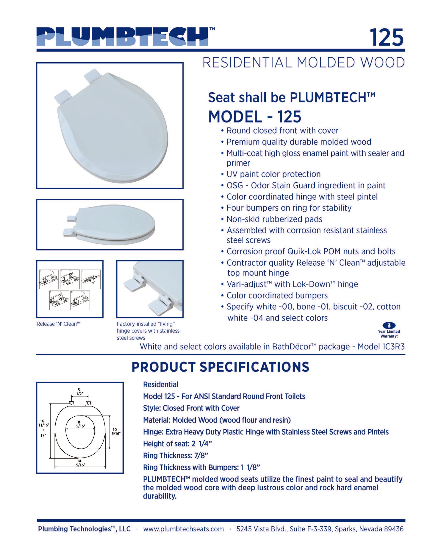 Wood - Round Model 1C3R3-90 Residential Molded Wood Seat w/Closed Front Cover - Carton of 3 Seats
