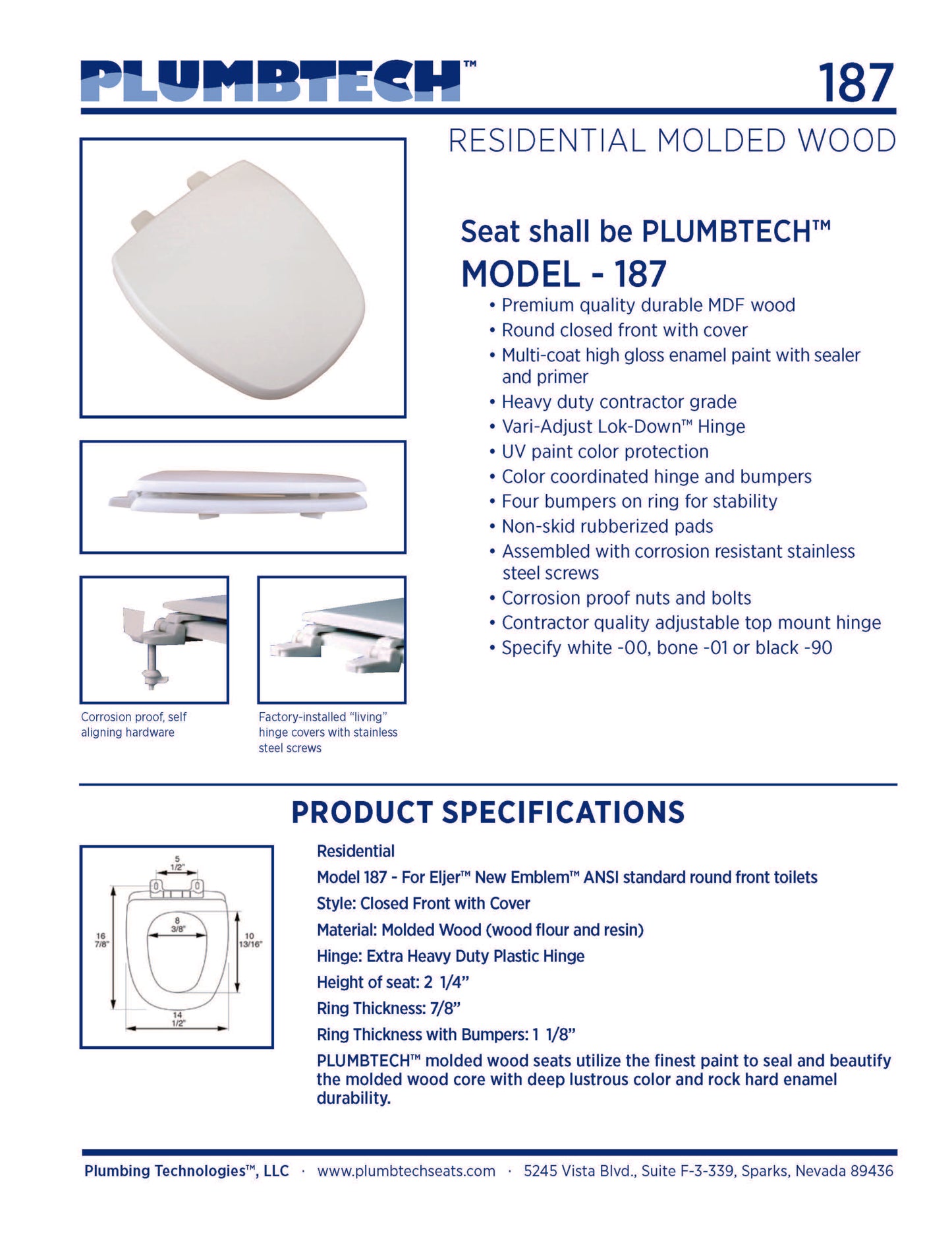 Wood - Round Model 187-00 Residential Molded Deluxe Wood Seat - Carton of 5 Seats