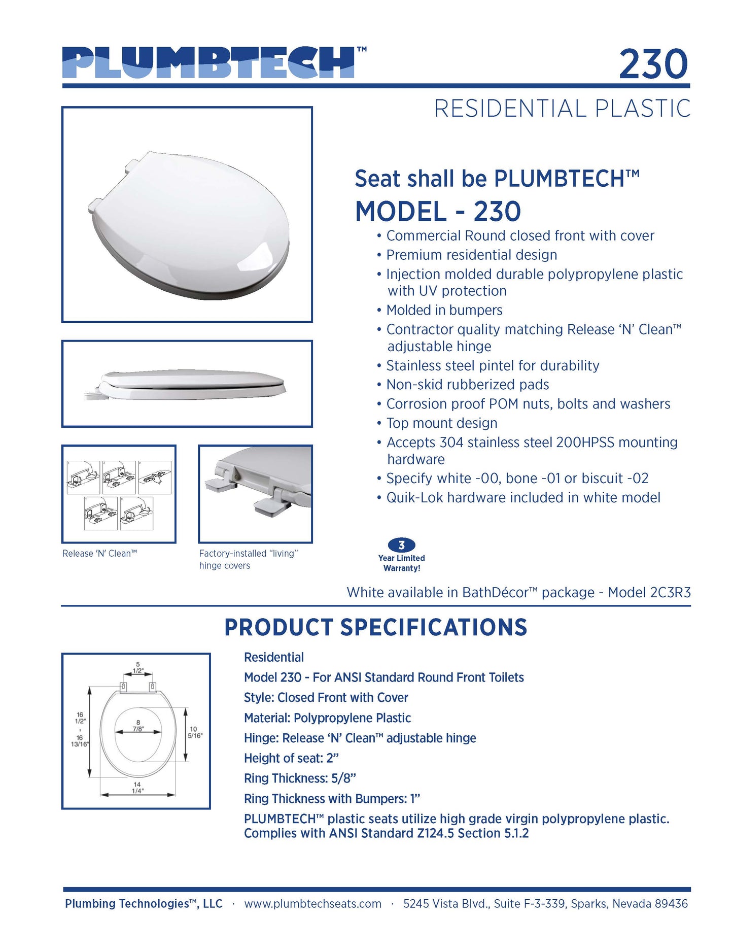 Plastic - Round Model 230-01 Heavy Duty Commercial closed front with cover - Carton of 5 Seats