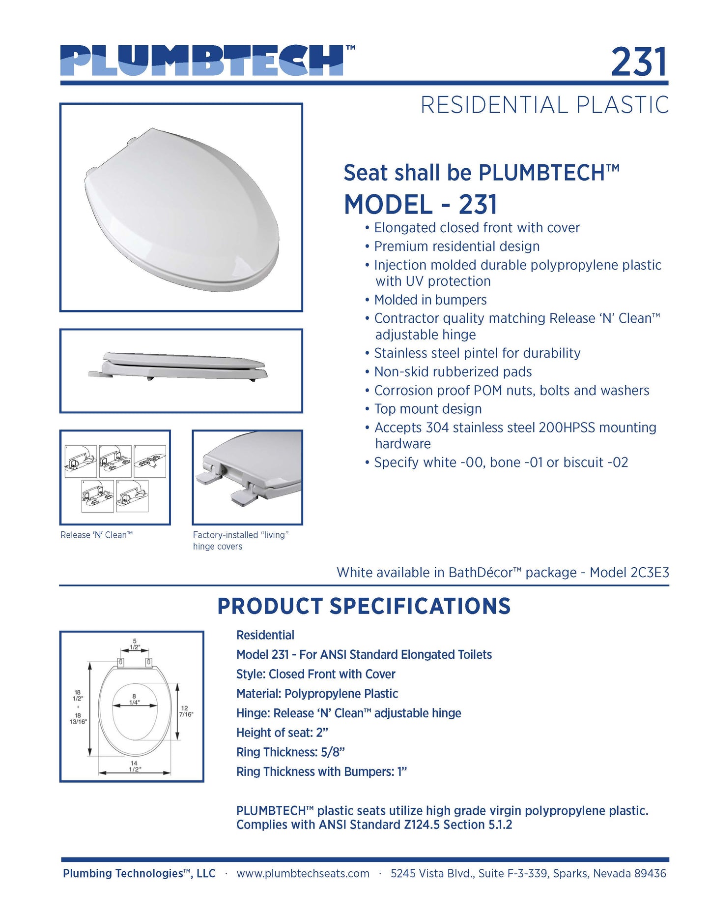 Plastic - Elongated Model 231-00 Heavy Duty Commercial closed front with cover