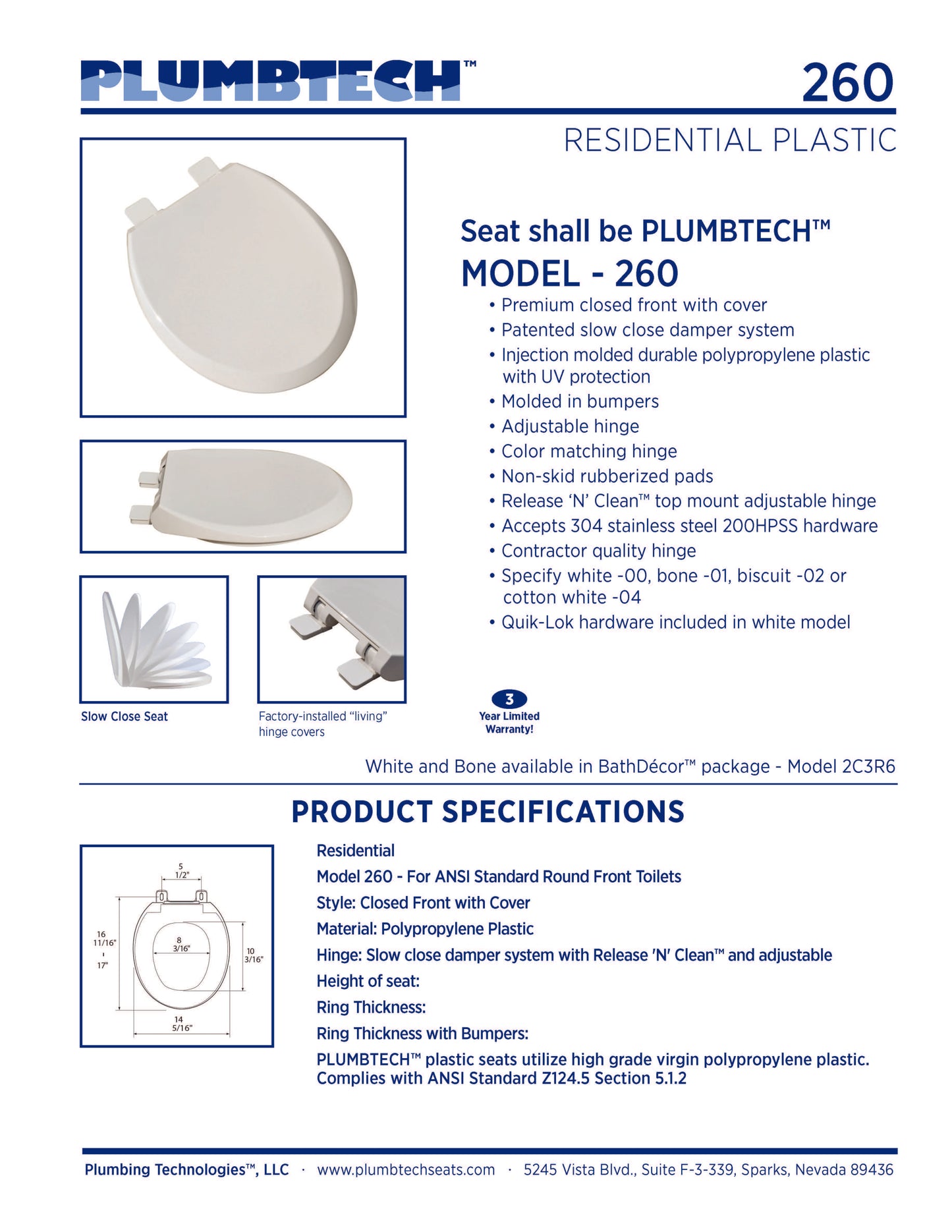 Plastic - Round Model 260-04 Premium Slow Close close front with cover