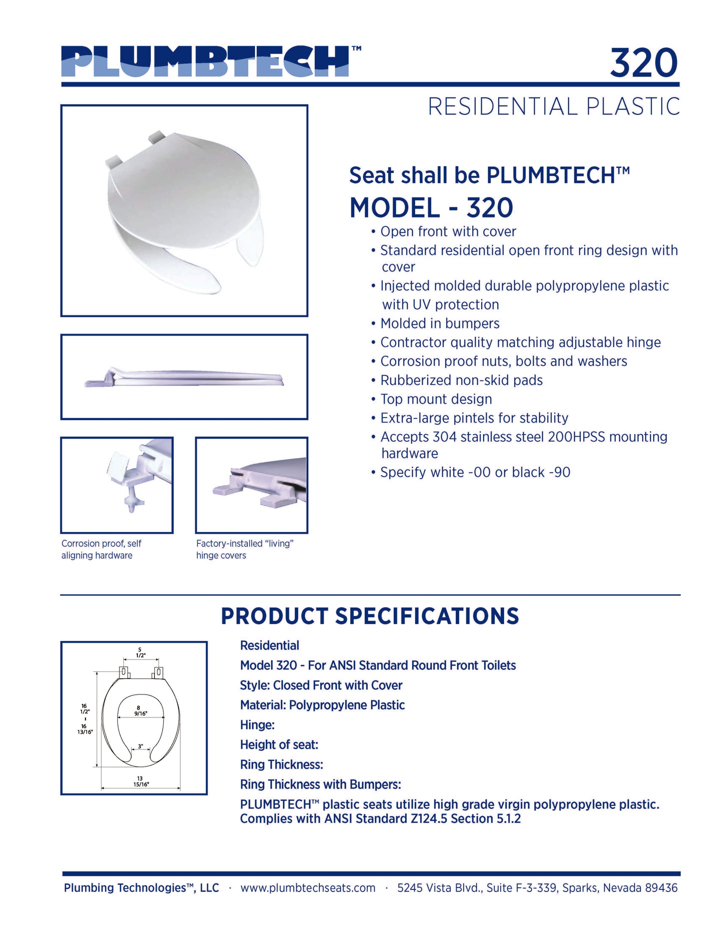 Light Commercial Plastic - Round Model 320-90 Open Front with Cover Seat