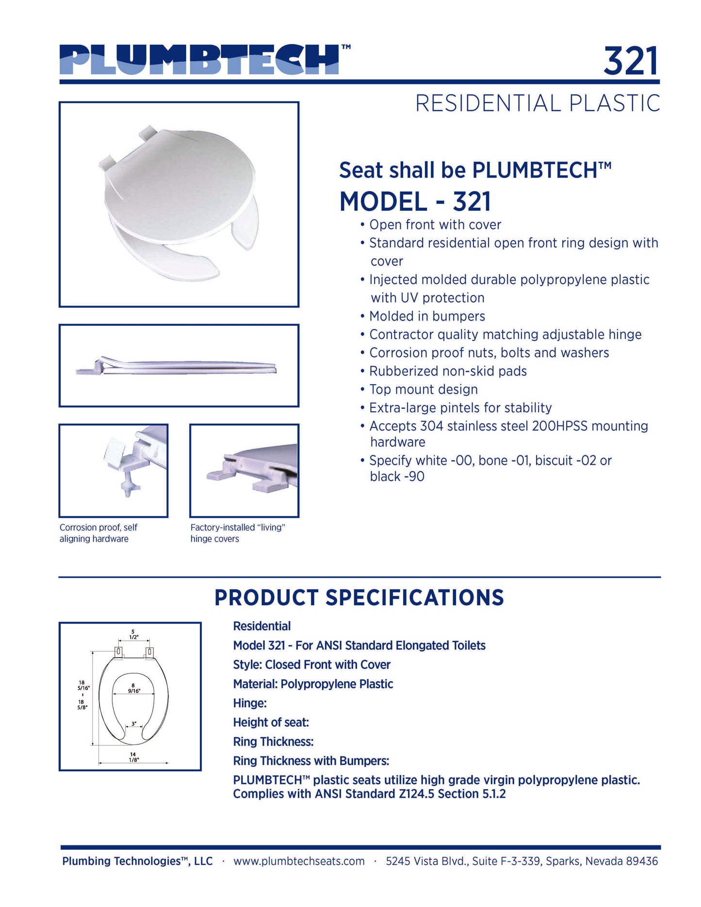 Light Commercial Plastic - Elongated Model 321-90 Open Front with Cover Seat